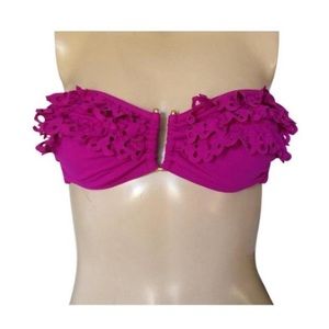 BCBG MAXAZRIA BIKINI TOP STRAPLESS RUFFLE GOLD